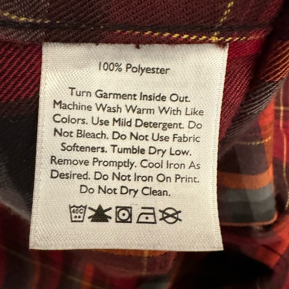 Eddie Bauer Shirt Men’s Small Red Polyester Button Up Long Sleeve Plaid - Picture 4 of 10